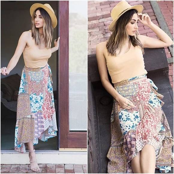 05 Boho Floral Print ruffle Skirt - Picture 1 of 2